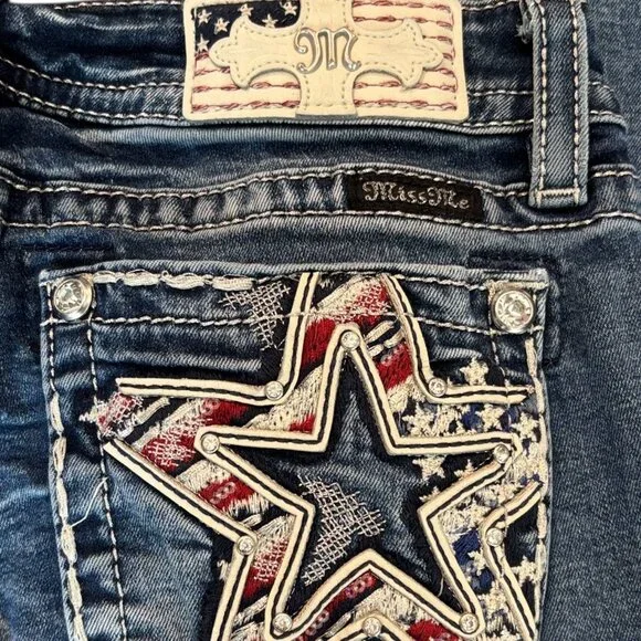 Miss Me Blue Boot Cut Jeans with Star Design - Picture 8 of 15